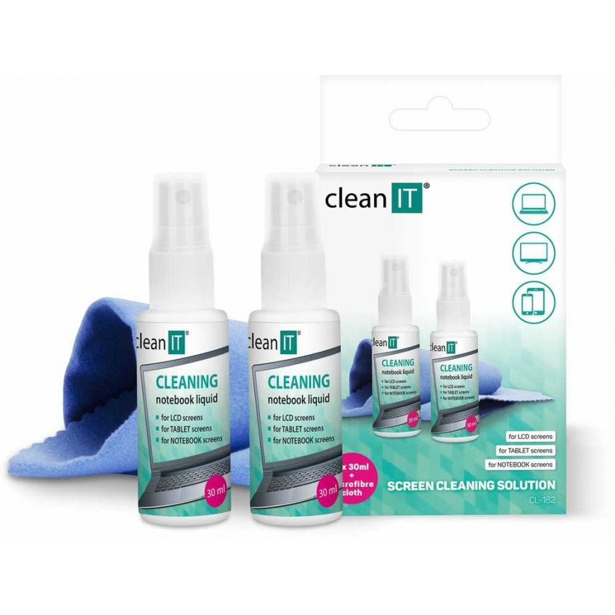 Clean It Screen Cleaning Solution with Cloth, 2x30ml