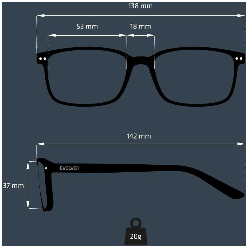 EVOLVEO BlueBlock40, PC glasses that block 40% of blue light, non-prescription, black