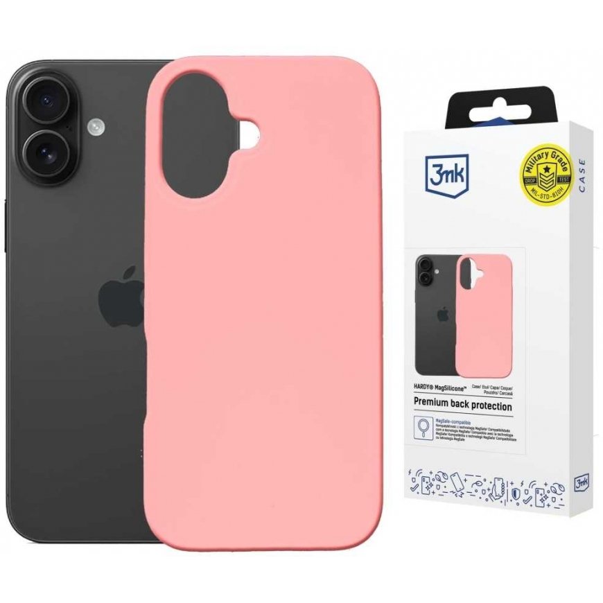 Dėklas 3MK Hardy MagSilicone do Apple iPhone 16 Plus rožinė