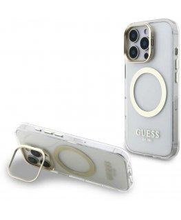 Uzmini IML Gold Outline Stand Camera Frame MagSafe vāciņš, kas paredzēts Apple iPhone 16 Pro, caurspīdīgs
