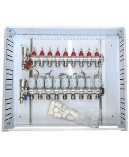 Hismart коллектор теплого пола на 9 контуров с термоприводами NC AC230V и расходомерами