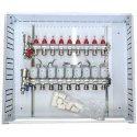 Hismart Grindinio šildymo kolektorius 9 kontūrų su terminėmis pavaromis NC AC230V ir debitomačiais Hismart Grindinio šildymo kolektorius 9 kontūrų su terminėmis pavaromis NC AC230V ir debitomačiais