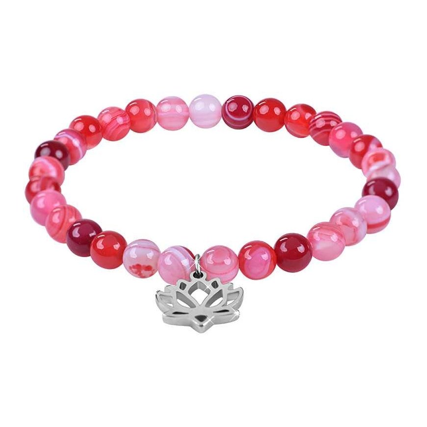 Bracelet decorated with Rose Quartz beads and a lotus flower