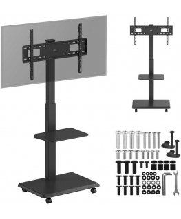 „Ergo-Office“ televiisorihoidja/käru, maks. kandevõime 50 kg / 5 kg riiul, maks. VESA 600x400, sisseehitatud toitepesa, must, ER