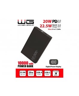 WG - Повербанк 10000 мАч, USB-C PD 20W + USB-A 22.5W, черный