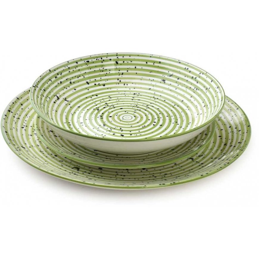 Lumarko Affek Design STRIPES Green 18-piece dinner set. Bowls 27/19/20 cm, 550 ml