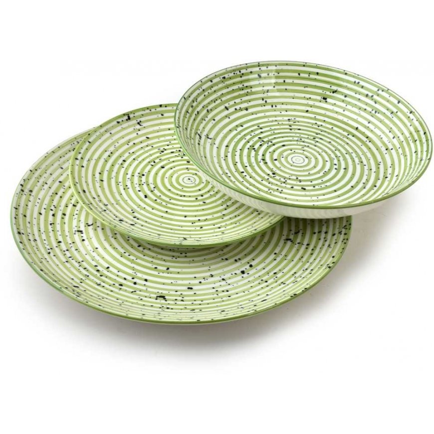 Lumarko Affek Design STRIPES Green 18-piece dinner set. Bowls 27/19/20 cm, 550 ml – 2