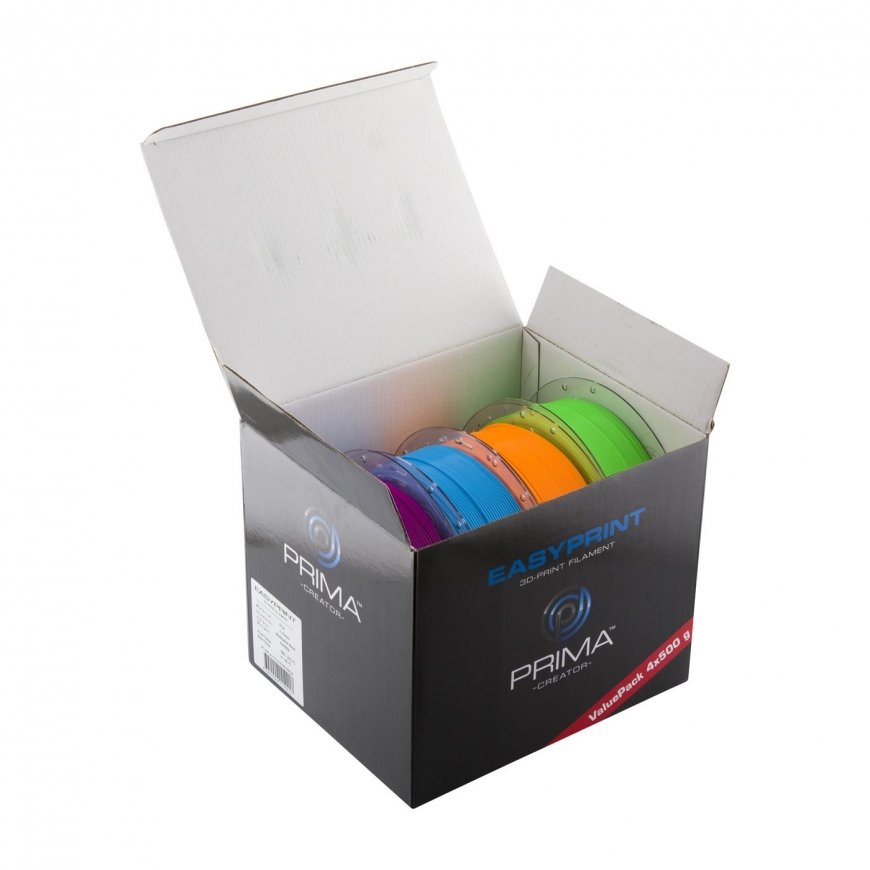 PrimaCreator EasyPrint PLA Value Pack Neon – 1.75mm – 4 x 500g (total 2kg) – neon blue, neon green, neon orange, neon violet – 2