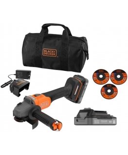 Black & Decker akumulatora leņķa slīpmašīna 115mm, POWERCONNECT 18V, 2x2,0Ah, Melns & Decker [BCG6L8D2S-QW]