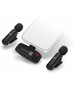 CONNECT IT ClipMic microphone, 2x wireless clip-on microphone with receiver, Lightning connector, black