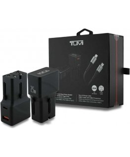 TUMI Travel Adapter 25W USB-C / USB-A Charger + Black USB-C/USB-C Cable