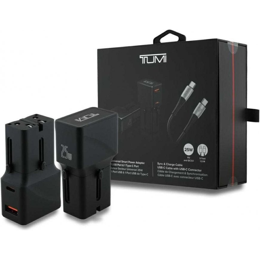 TUMI Travel Adapter 25W USB-C / USB-A Charger + Black USB-C/USB-C Cable – 2