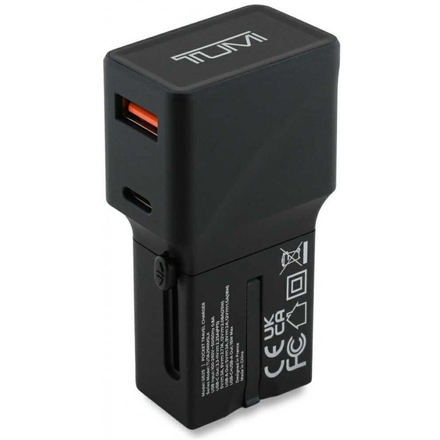 TUMI Travel Adapter 25W USB-C / USB-A Charger + Black USB-C/USB-C Cable – 3