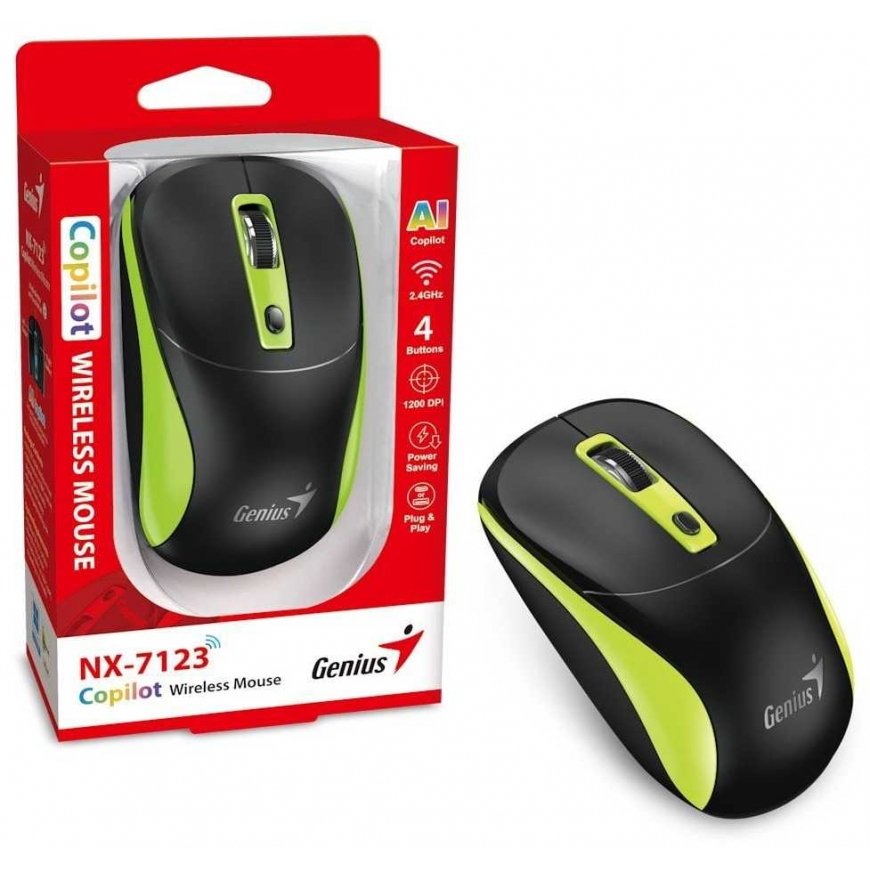 Bezvadu pele, Genius NX-7123, melna-zaļa, optiskā, 1200DPI – 4