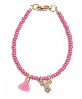 Deers Fuchsia beaded mini bracelet with deer antler
