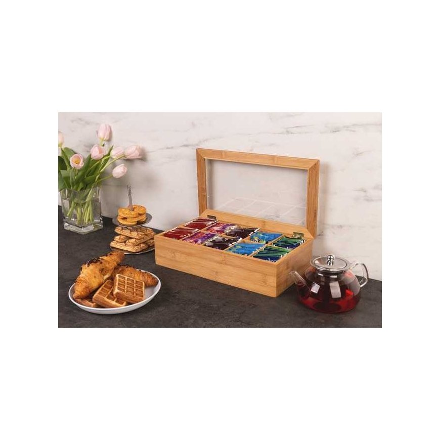 Bamboo tea box with bags - 10 compartments, ZELLER – 3