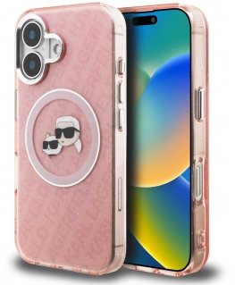 Karl Lagerfeld IML K&CH Heads Repeated Logo MagSafe case for Apple iPhone 16 in pink color