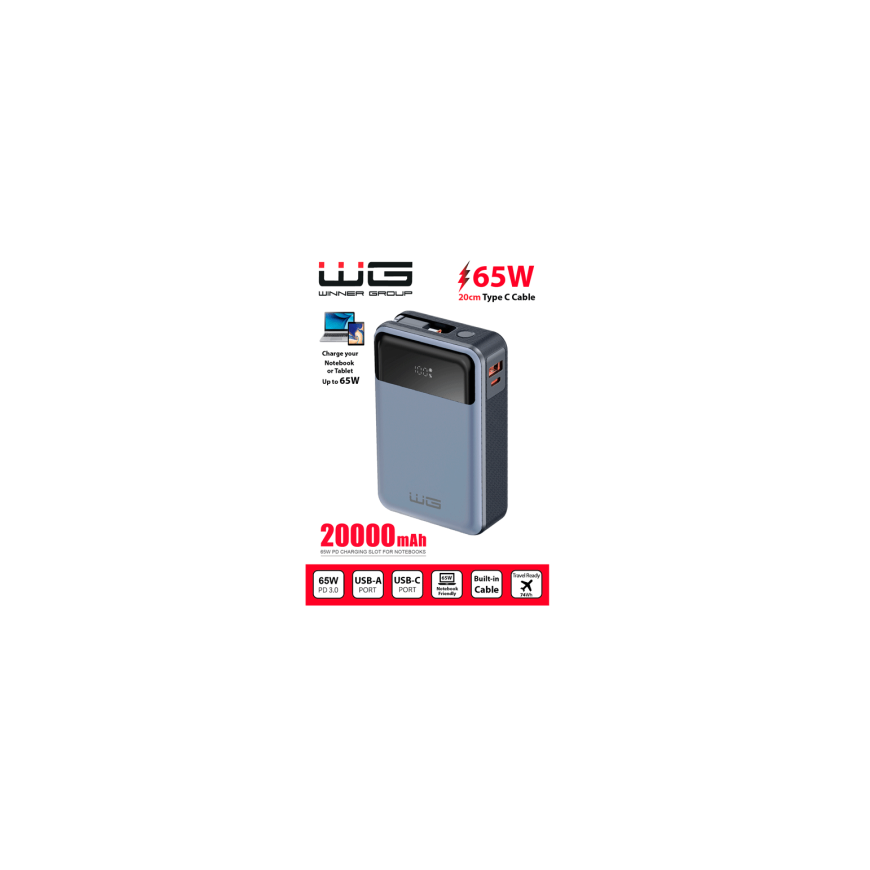 WG - External battery 20000 mAh, USB-C PD 65W, black – 2