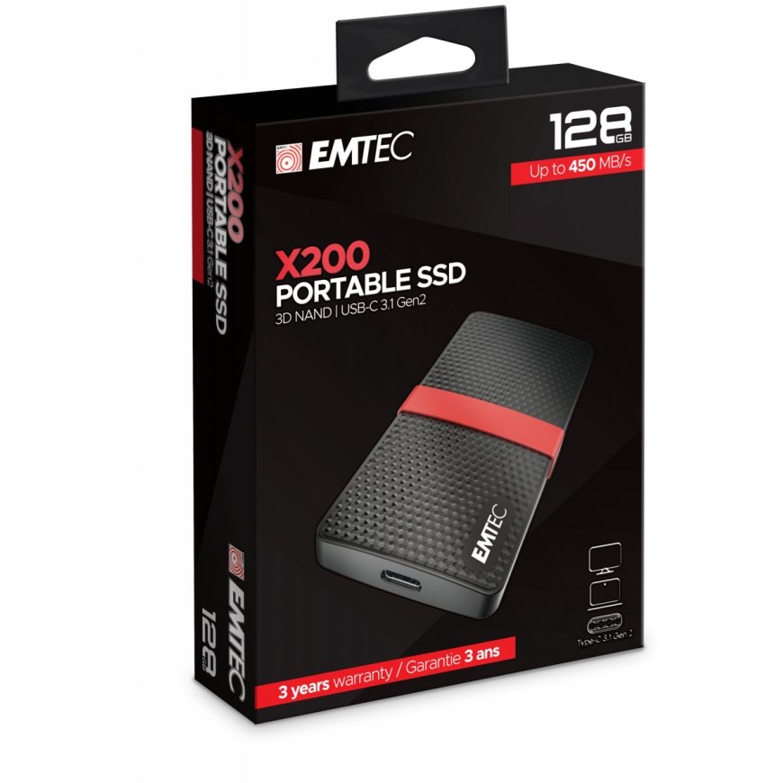 Emtec X200 128 GB C tipo USB 3.2 Gen 1 (3.1 Gen 1) Juoda, Raudona – 2