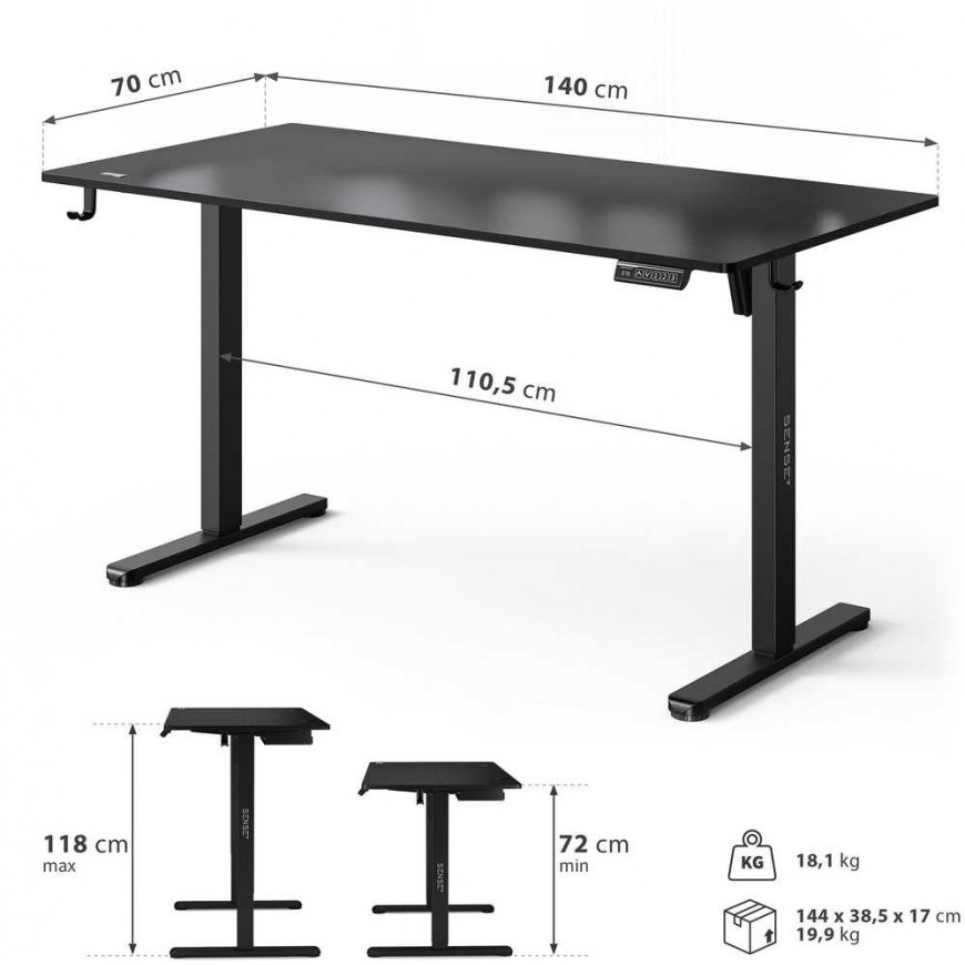 Стол SENSE7 NOJO LIGHT Черный 140 см x 70 см – 2