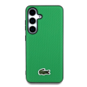 Lacoste Iconic Petit Pique Woven Logo MagSafe case designed for Samsung Galaxy S25 in green color