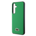 Lacoste Iconic Petit Pique Woven Logo MagSafe case designed for Samsung Galaxy S25 in green color