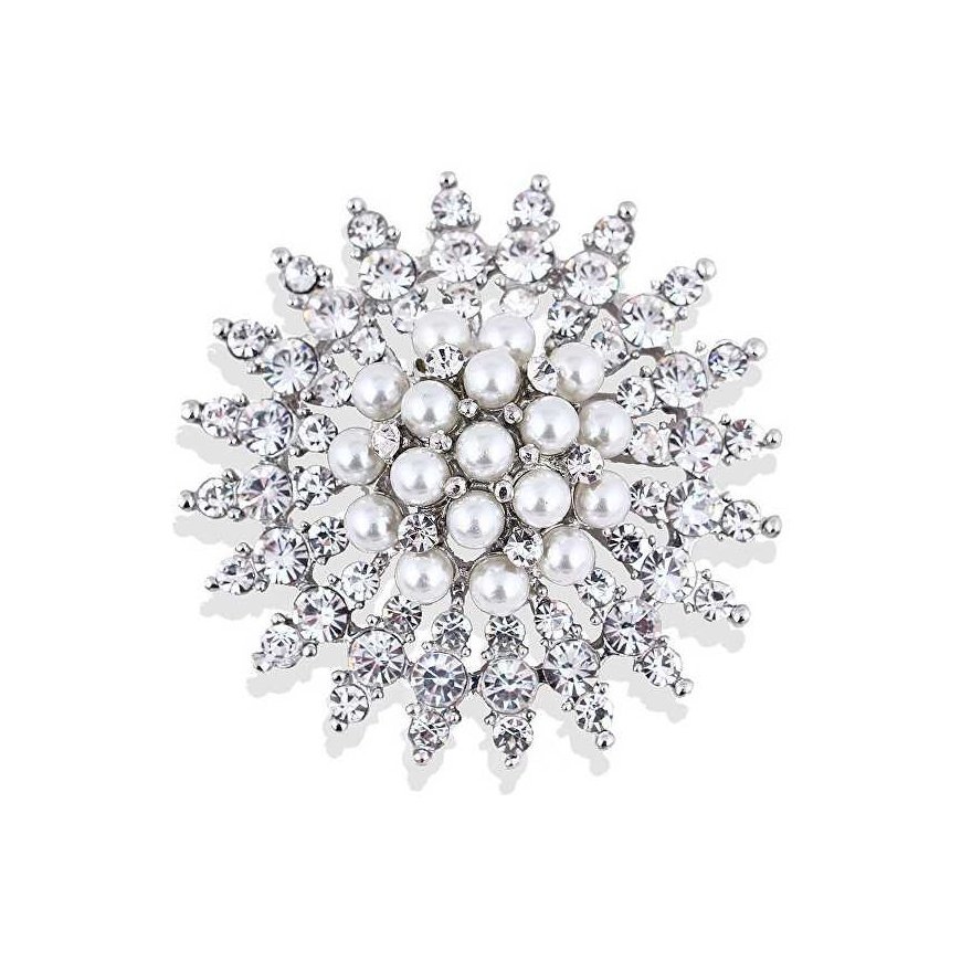 Golden sun brooch with stones and pearls