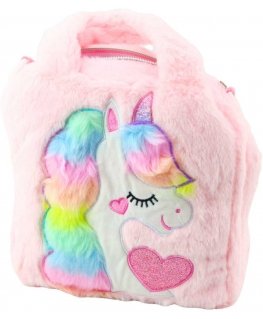 Lean children's plush handbag with a unicorn, adjustable strap, pink, 24x9 cm