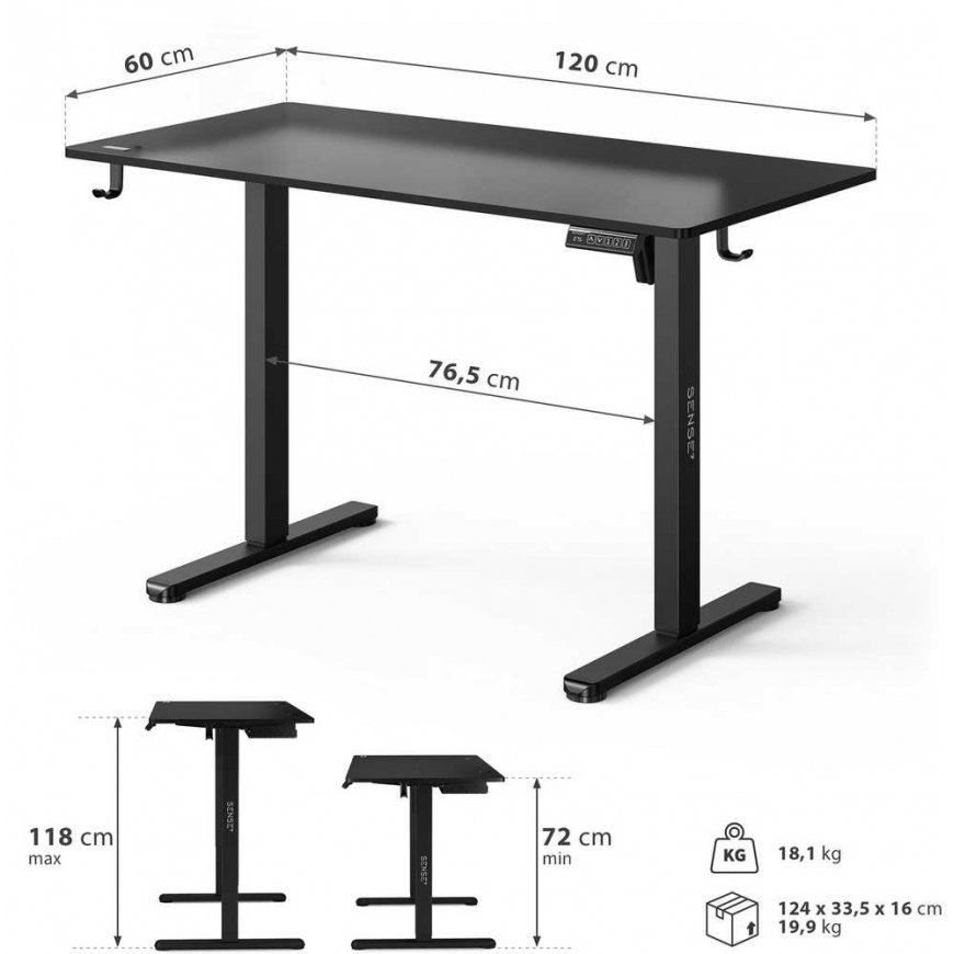 SENSE7 NOJO LIGHT Desk Black 120 cm x 60 cm – 2