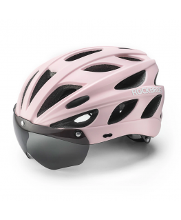 Rockbros bicycle helmet with visor, removable UV glasses, removable visor, unisex - Pink