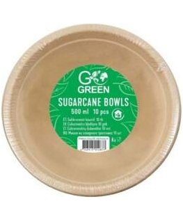 Compostable sugar cane plates with Go Green pattern Ø23cm 10 pcs