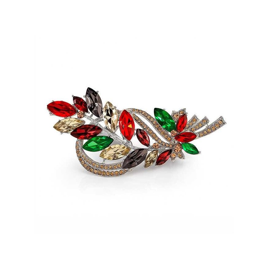 Beautiful brooch with colored crystals "Twig Silver"