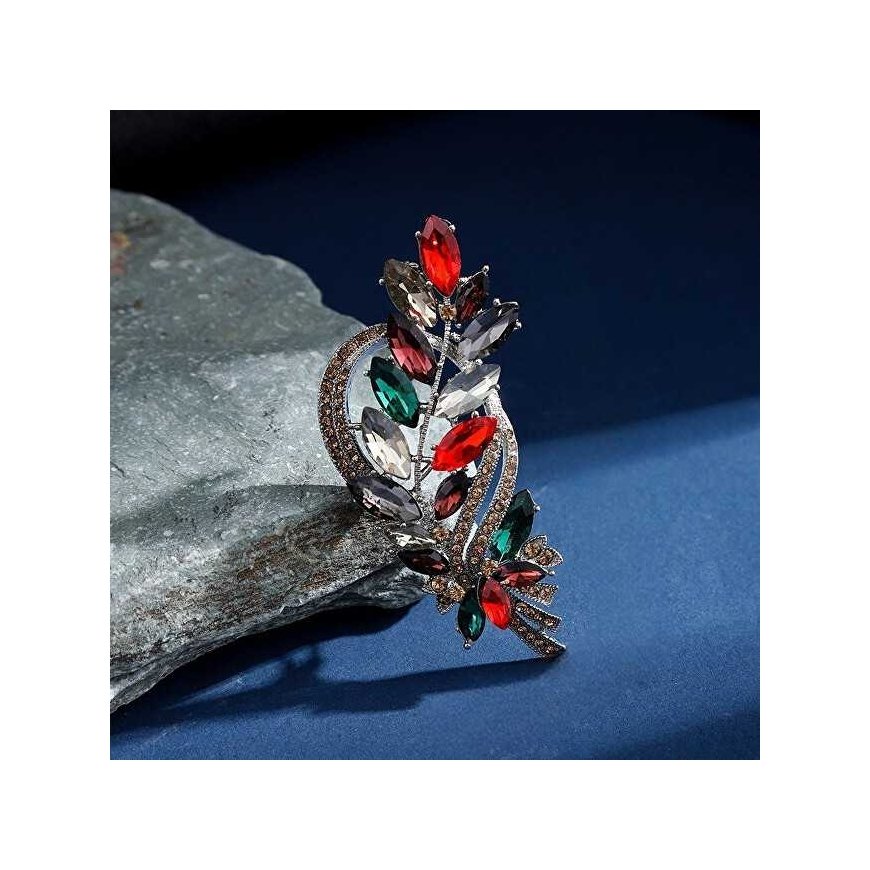 Beautiful brooch with colored crystals "Twig Silver" – 2
