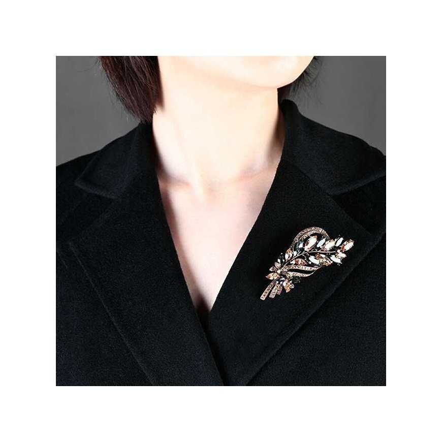 Beautiful brooch with colored crystals "Twig Silver" – 3