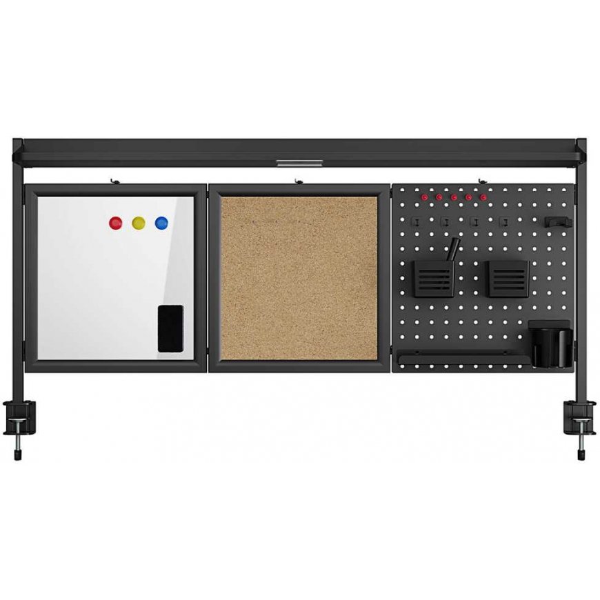 Ergo Office desk divider/organizer, max load 10 kg, white and cork board, width 1250 mm, black, ER-300 B – 3