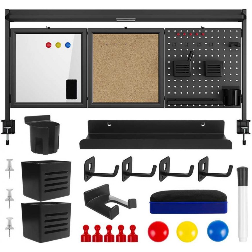 Ergo Office desk divider/organizer, max load 10 kg, white and cork board, width 1250 mm, black, ER-300 B – 5