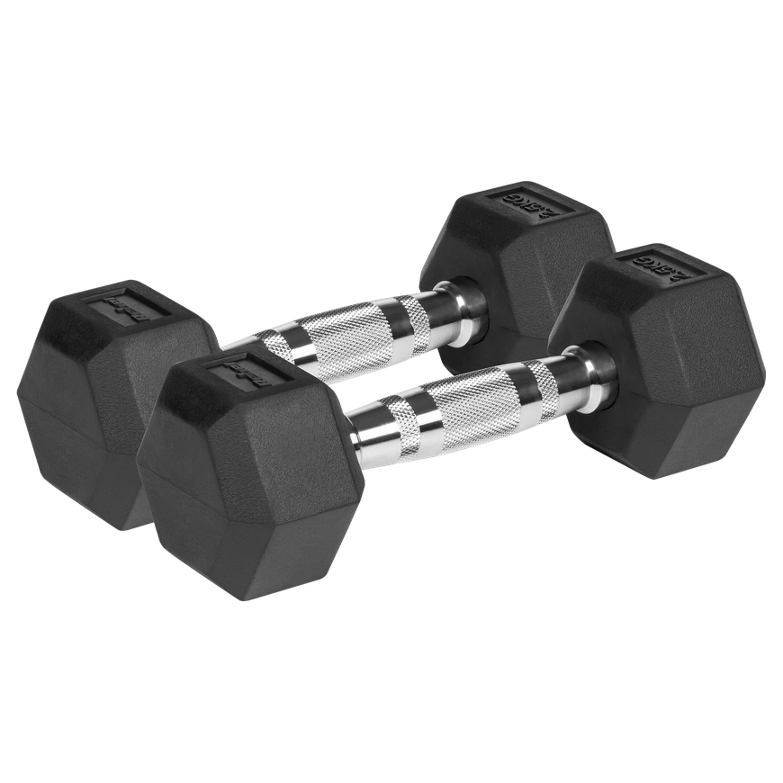 Rubber coated cast iron dumbbells HEX 2x2.5kg REBEL ACTIVE