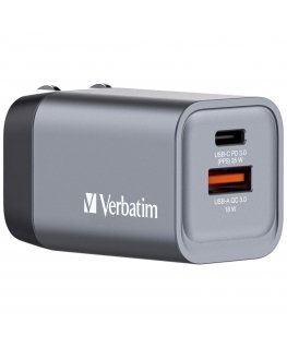 Verbatim GNC-35 GaN Charger 35W with 1 x USB-C PD 35W / 1 x USB-A QC 3.0 (EU/UK/US)
