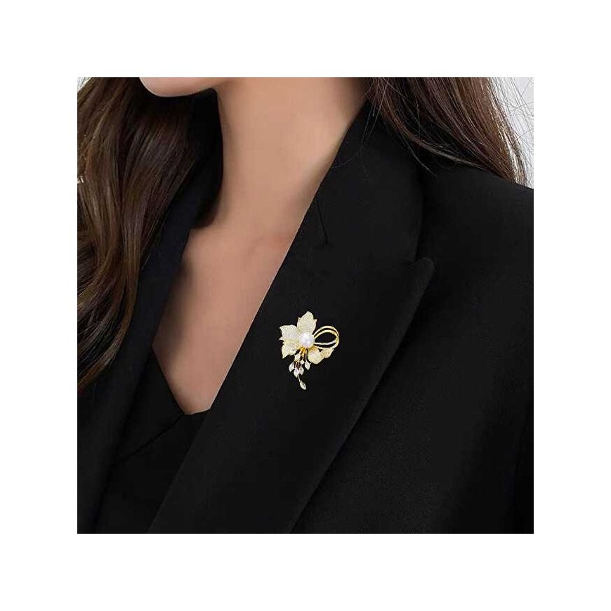 Shiny flower brooch with artificial pearls and silver – 3
