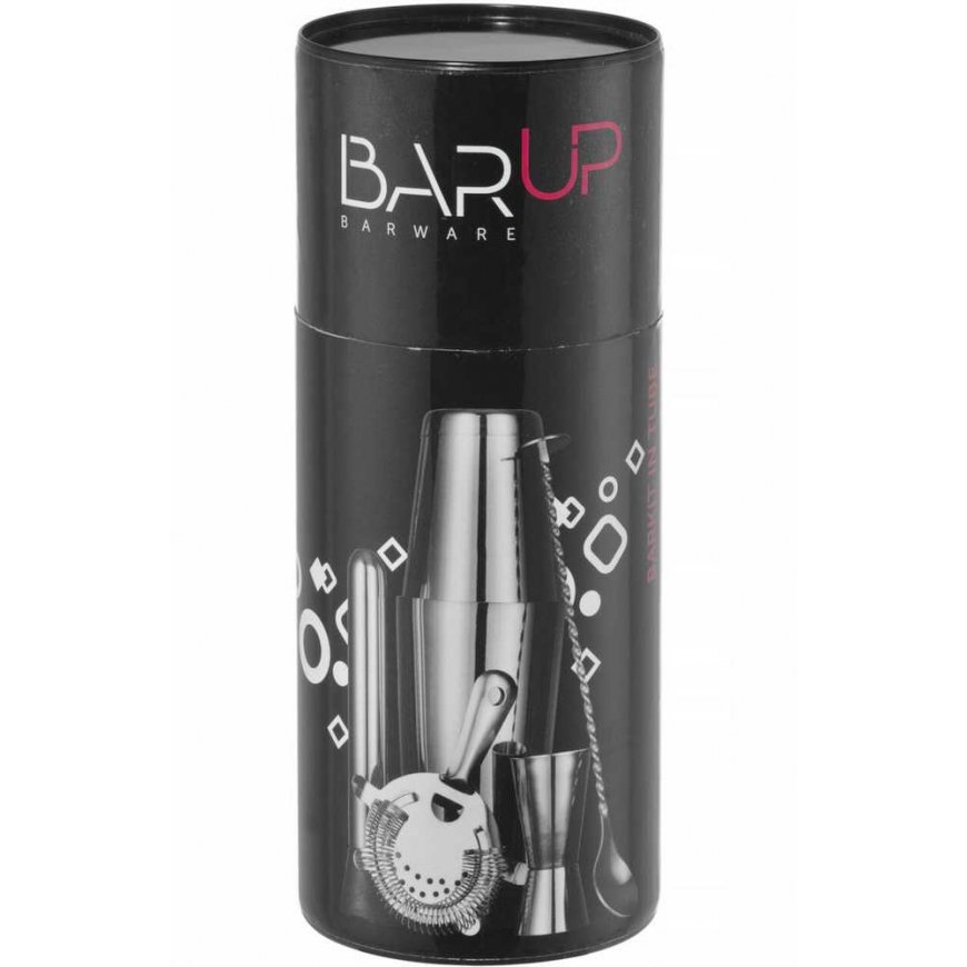 Bar Up Barmeno -setti putkessa, shaker, siivilä, lusikka - hopea – 2