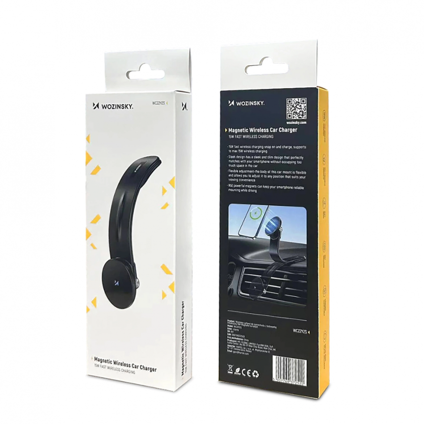 Wozinsky WCZ2Y2S magnētiskais auto turētājs ar 15W MagSafe induktīvo lādētāju auto kabīnē - Melns – 3