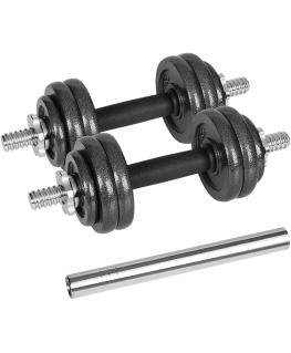 Regulējami svara čuguna hanteles ar stieni, komplekts 15 kg REBEL ACTIVE
