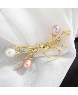 Troli Elegant gold-plated brooch with crystals and synthetic pearls