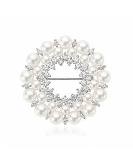 Troli Charming pearl brooch with crystals Silver