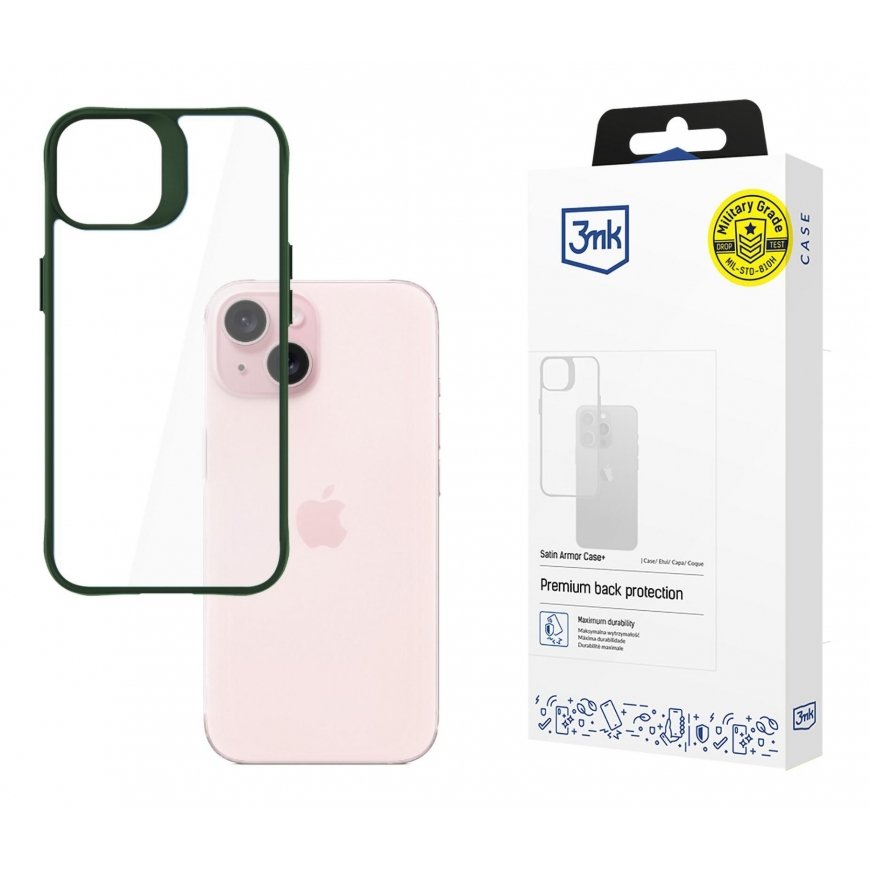 3MK Satin Armor Case+ mobile phone case 15.5 cm (6.1") Cover Green, Transparent