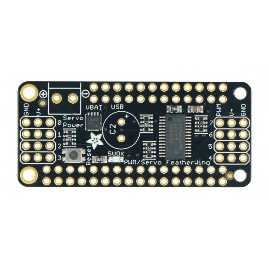 PWM motor and servo controller, I2C 8 channel, PCA9685, add-on for Feather, Adafruit 2928 – 2