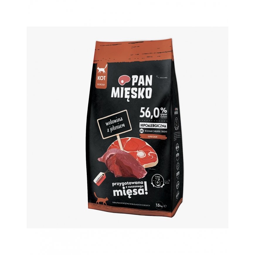 Pan Mięsko dry cat food with beef and venison (for adult cats) M 1.6kg
