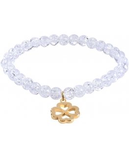 Bracelet of beads made from cracked crystal with a clover leaf