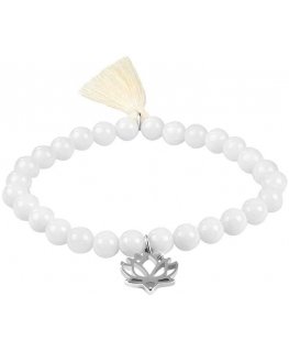 White agate bead bracelet with a lotus flower and tassel