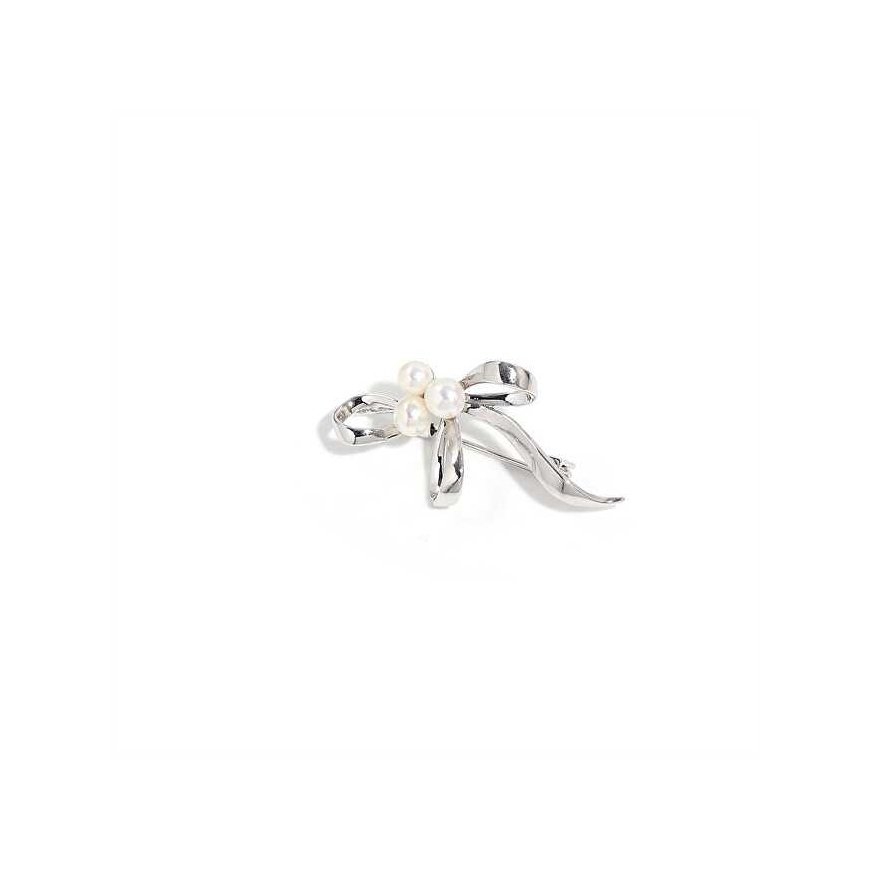 Elegant ribbon brooch with synthetic pearls, silver – 2